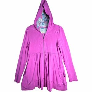 Evy's Tree Sophie Empire Peplum Hooded Full Zip Hoodie Jacket Purple Sz S Active